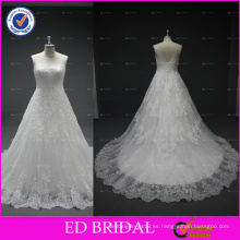 Por encargo rebordeado cuello redondo Appliqued vestidos de boda de Tulle vestido de bola 2017